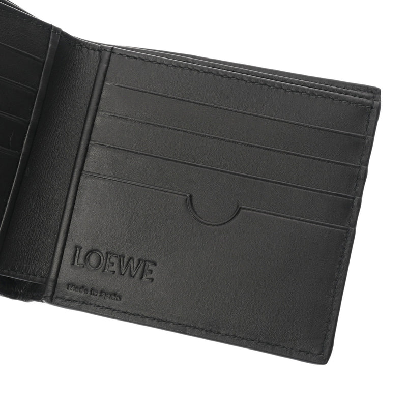 LOEWE ロエベ 二つ折り札入れ ブラック メンズ レザー型押し 二つ折り財布 新同 中古 銀蔵