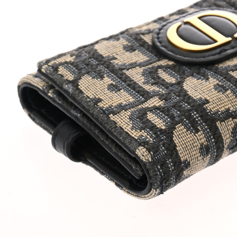 CHRISTIAN DIOR クリスチャンディオール モンテーニュ 4連キーケース ベージュ/青 レディース オブリークジャガード キーケース ABランク 中古 銀蔵