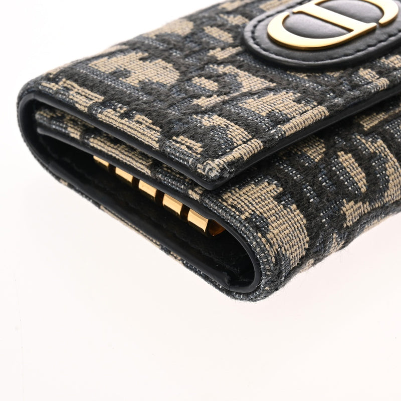CHRISTIAN DIOR クリスチャンディオール モンテーニュ 4連キーケース ベージュ/青 レディース オブリークジャガード キーケース ABランク 中古 銀蔵