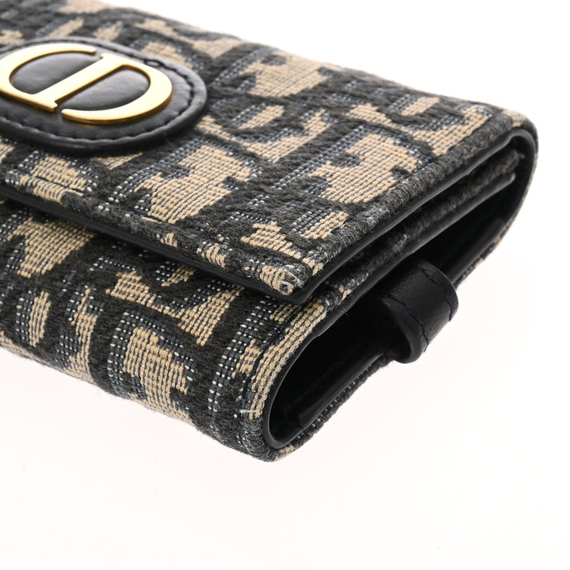 CHRISTIAN DIOR クリスチャンディオール モンテーニュ 4連キーケース ベージュ/青 レディース オブリークジャガード キーケース ABランク 中古 銀蔵