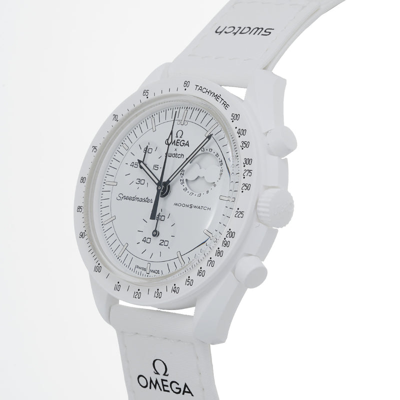 スウォッチ OMEGA オメガ MISSION TO EARTHE MOONPHASE SO33W700 ホワイト/グレージュ メンズ 腕時計 クォーツ 銀蔵