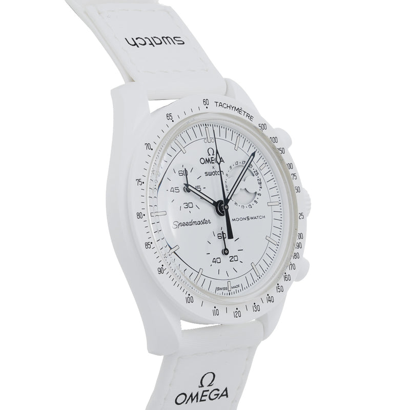 スウォッチ OMEGA オメガ MISSION TO EARTHE MOONPHASE SO33W700 ホワイト/グレージュ メンズ 腕時計 クォーツ 銀蔵