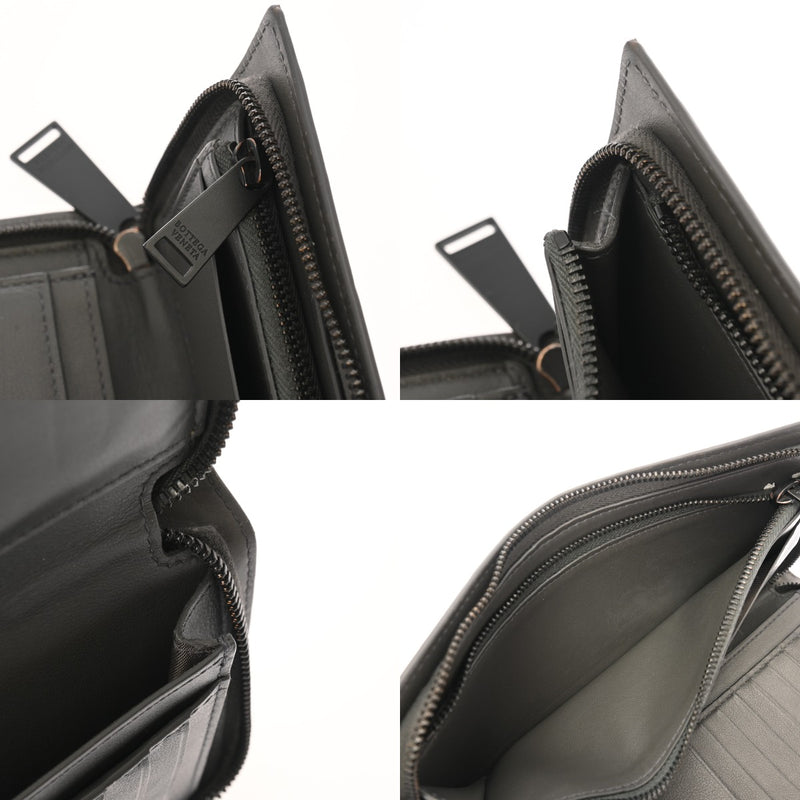 BOTTEGAVENETA ボッテガヴェネタ イントレチャート 長コの字ファスナー財布 グレー ブラック金具 メンズ レザー 長財布 ABランク 中古 銀蔵