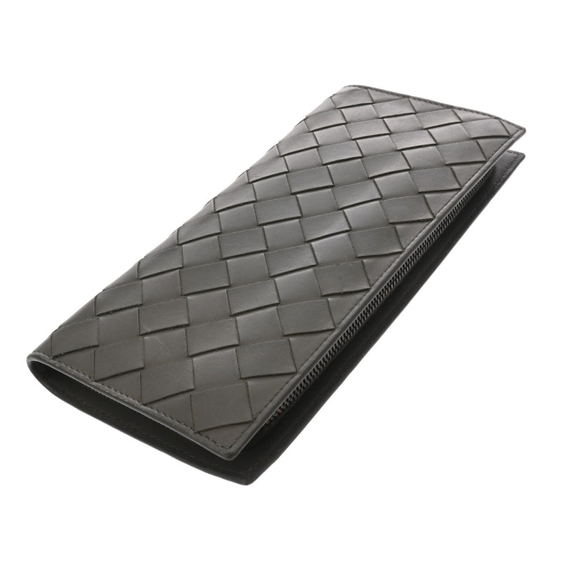 BOTTEGAVENETA ボッテガヴェネタ イントレチャート 長コの字ファスナー財布 グレー ブラック金具 メンズ レザー 長財布 ABランク 中古 銀蔵