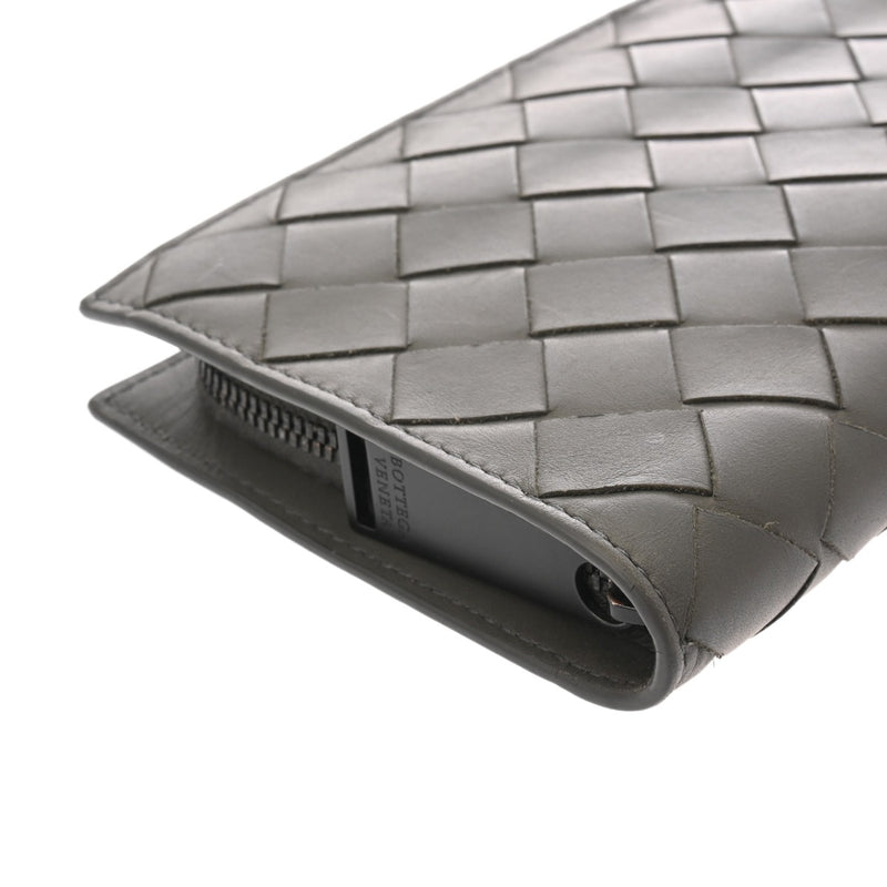 BOTTEGAVENETA ボッテガヴェネタ イントレチャート 長コの字ファスナー財布 グレー ブラック金具 メンズ レザー 長財布 ABランク 中古 銀蔵