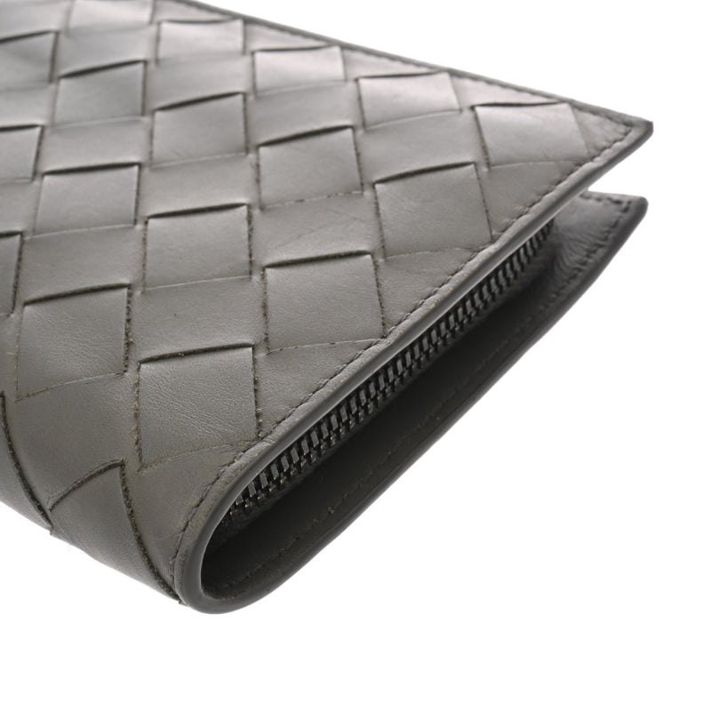 BOTTEGAVENETA ボッテガヴェネタ イントレチャート 長コの字ファスナー財布 グレー ブラック金具 メンズ レザー 長財布 ABランク 中古 銀蔵