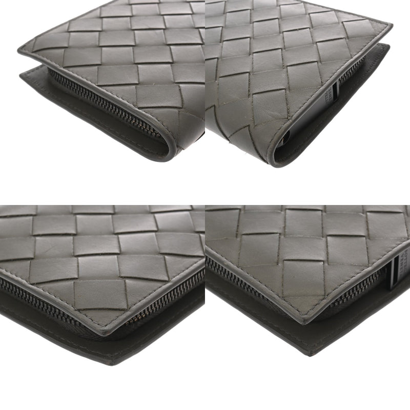 BOTTEGAVENETA ボッテガヴェネタ イントレチャート 長コの字ファスナー財布 グレー ブラック金具 メンズ レザー 長財布 ABランク 中古 銀蔵