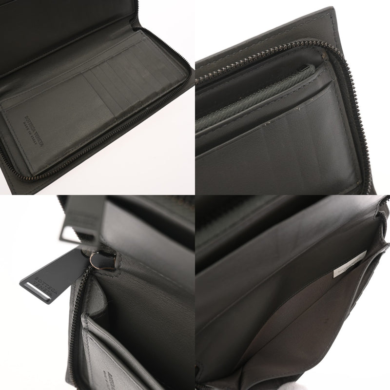 BOTTEGAVENETA ボッテガヴェネタ イントレチャート 長コの字ファスナー財布 グレー ブラック金具 メンズ レザー 長財布 ABランク 中古 銀蔵