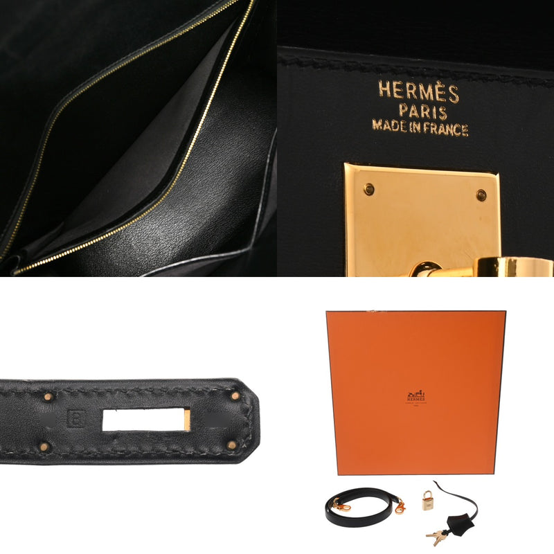 HERMES エルメス ケリー 32 外縫い 2WAY ブラック □B刻印(1998年頃) レディース ボックスカーフ ハンドバッグ Bランク 中古 銀蔵
