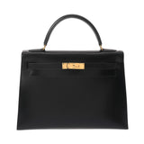 HERMES エルメス ケリー 32 外縫い 2WAY ブラック □B刻印(1998年頃) レディース ボックスカーフ ハンドバッグ Bランク 中古 銀蔵