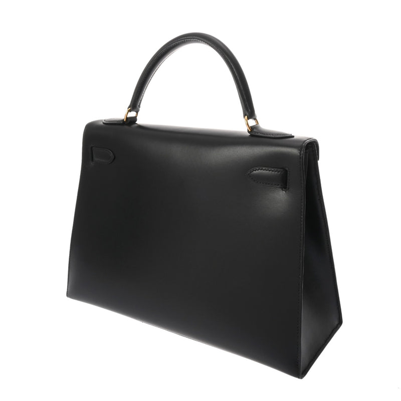 HERMES エルメス ケリー 32 外縫い 2WAY ブラック □B刻印(1998年頃) レディース ボックスカーフ ハンドバッグ Bランク 中古 銀蔵