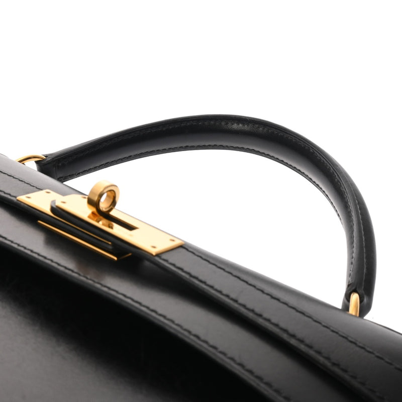 HERMES エルメス ケリー 32 外縫い 2WAY ブラック □B刻印(1998年頃) レディース ボックスカーフ ハンドバッグ Bランク 中古 銀蔵