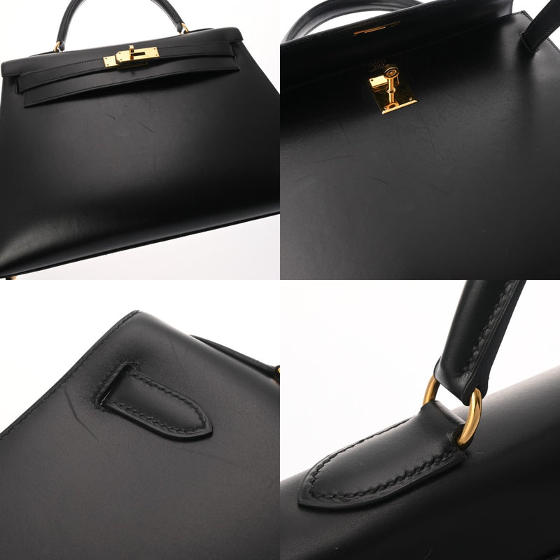 HERMES エルメス ケリー 32 外縫い 2WAY ブラック □B刻印(1998年頃) レディース ボックスカーフ ハンドバッグ Bランク 中古 銀蔵