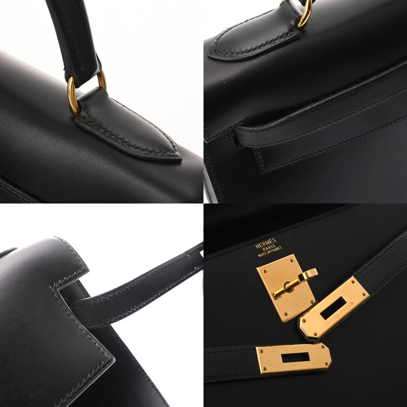 HERMES エルメス ケリー 32 外縫い 2WAY ブラック □B刻印(1998年頃) レディース ボックスカーフ ハンドバッグ Bランク 中古 銀蔵