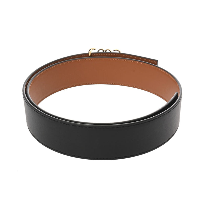 LOEWE ロエベ アナグラム 85cm リバーシブル 黒/タン ユニセックス カーフ ベルト Aランク 中古 銀蔵