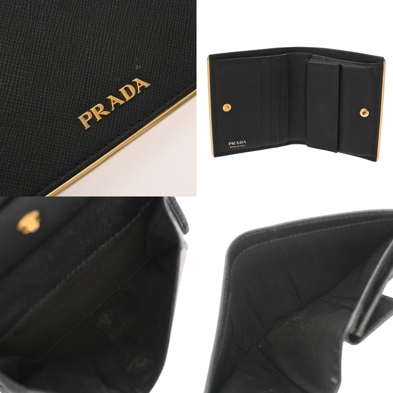PRADA プラダ コンパクトウォレット ブラック 1MV204 レディース サフィアーノ 二つ折り財布 Bランク 中古 銀蔵