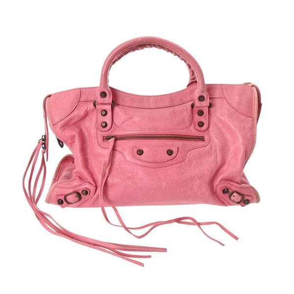 BALENCIAGA バレンシアガ ザ シティ ピンク レディース ラムスキン 2WAYバッグ Bランク 中古 銀蔵