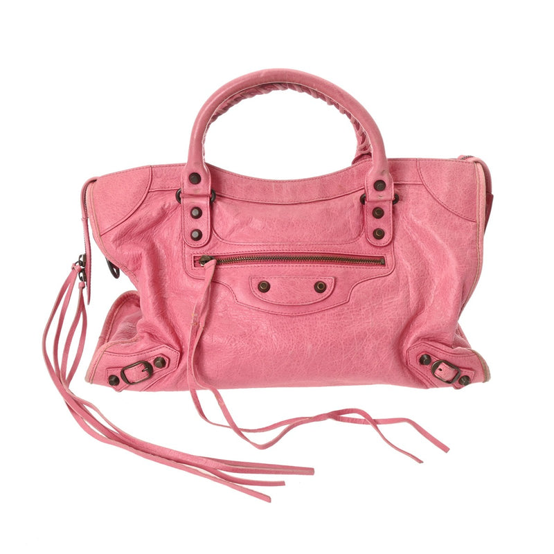 BALENCIAGA バレンシアガ ザ シティ ピンク レディース ラムスキン 2WAYバッグ Bランク 中古 銀蔵