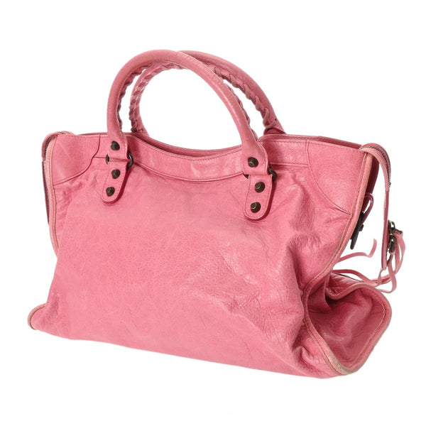 BALENCIAGA バレンシアガ ザ シティ ピンク レディース ラムスキン 2WAYバッグ Bランク 中古 銀蔵