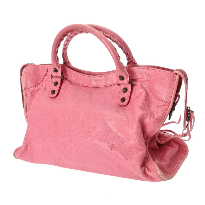 BALENCIAGA バレンシアガ ザ シティ ピンク レディース ラムスキン 2WAYバッグ Bランク 中古 銀蔵