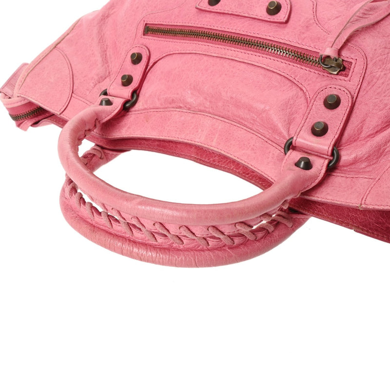 BALENCIAGA バレンシアガ ザ シティ ピンク レディース ラムスキン 2WAYバッグ Bランク 中古 銀蔵