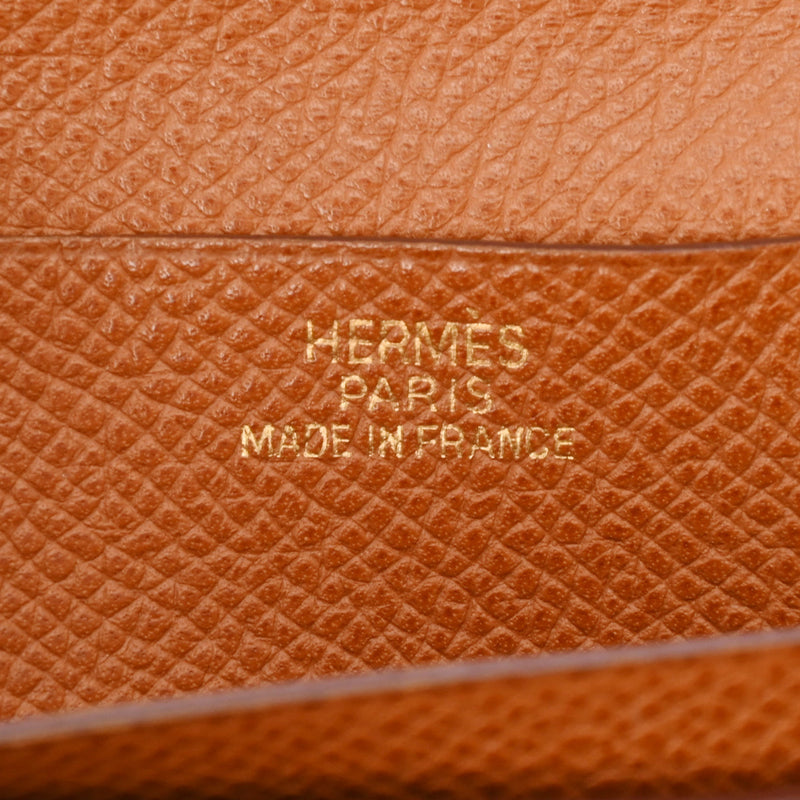 HERMES エルメス ベアン デュプリ 三つ折り財布 コニャック ゴールド金具 □F刻印(2002年頃) レディース ヴォーエプソン 長財布 Bランク 中古 銀蔵