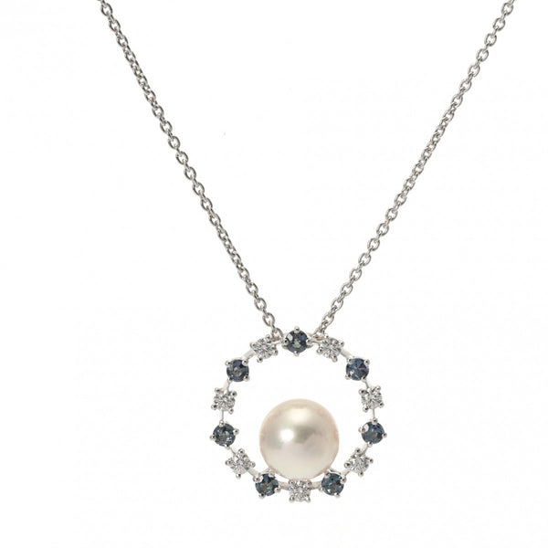 MIKIMOTO ミキモト パール ダイヤ 0.26ct アレキサンドライト 0.40ct レディース K18ホワイトゴールド ネックレス Aランク 中古 銀蔵