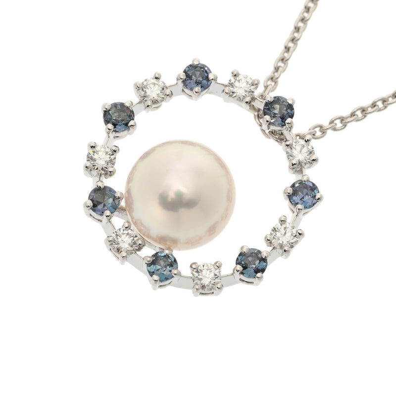 MIKIMOTO ミキモト パール ダイヤ 0.26ct アレキサンドライト 0.40ct レディース K18ホワイトゴールド ネックレス Aランク 中古 銀蔵