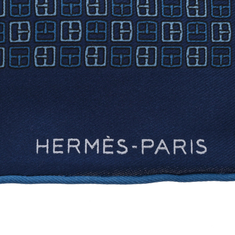 HERMES エルメス プチカレ 青/ネイビー系 ユニセックス シルク100％ スカーフ 未使用 銀蔵