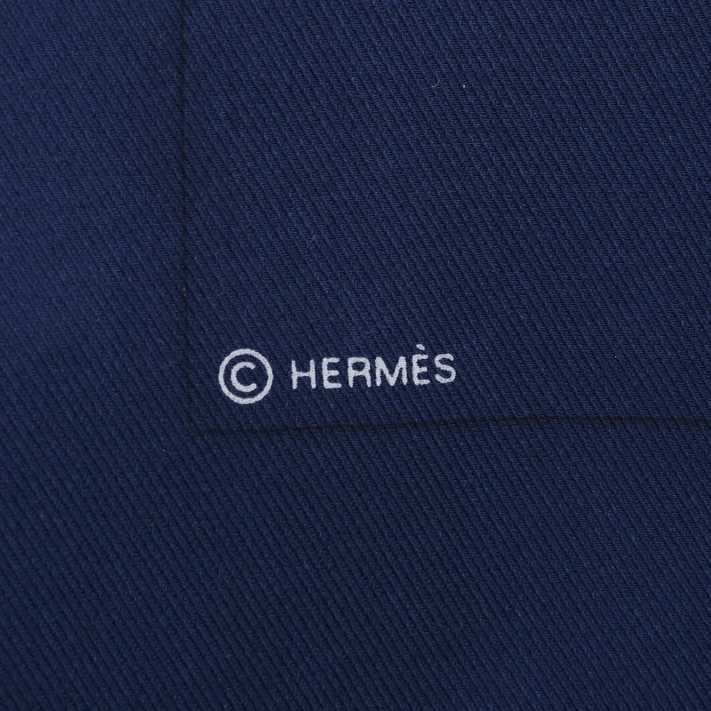 HERMES エルメス プチカレ 青/ネイビー系 ユニセックス シルク100％ スカーフ 未使用 銀蔵