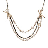 CHANEL シャネル リボン ココマーク フェイクパール 2022年モデル レディース GP/レザー/フェイクパール ネックレス Aランク 中古 銀蔵