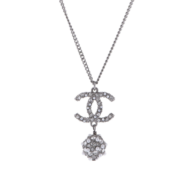 CHANEL シャネル ココマーク ボールネックレス 20年モデル シルバー/ホワイト/ブラック レディース フェイクパール ラインストーン ネックレス Aランク 中古 銀蔵