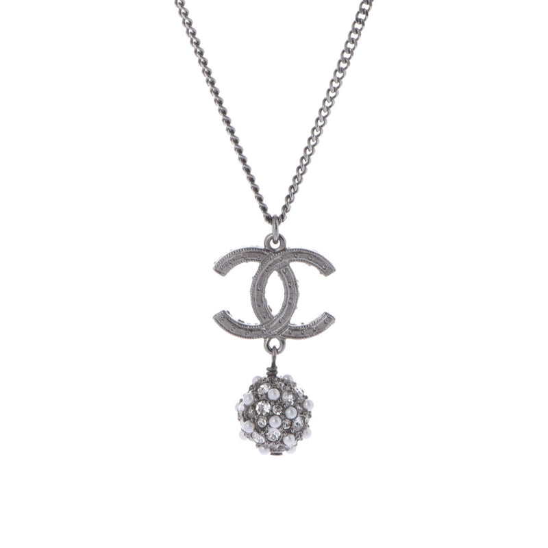 CHANEL シャネル ココマーク ボールネックレス 20年モデル シルバー/ホワイト/ブラック レディース フェイクパール ラインストーン ネックレス Aランク 中古 銀蔵