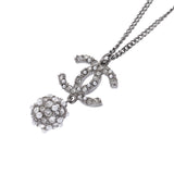 CHANEL シャネル ココマーク ボールネックレス 20年モデル シルバー/ホワイト/ブラック レディース フェイクパール ラインストーン ネックレス Aランク 中古 銀蔵