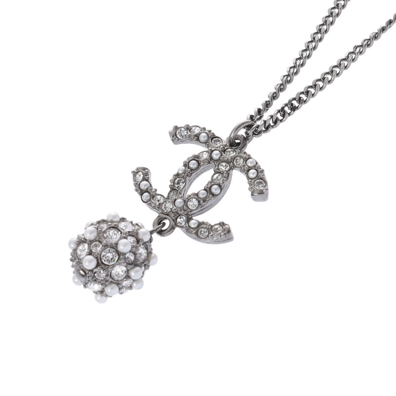 CHANEL シャネル ココマーク ボールネックレス 20年モデル シルバー/ホワイト/ブラック レディース フェイクパール ラインストーン ネックレス Aランク 中古 銀蔵