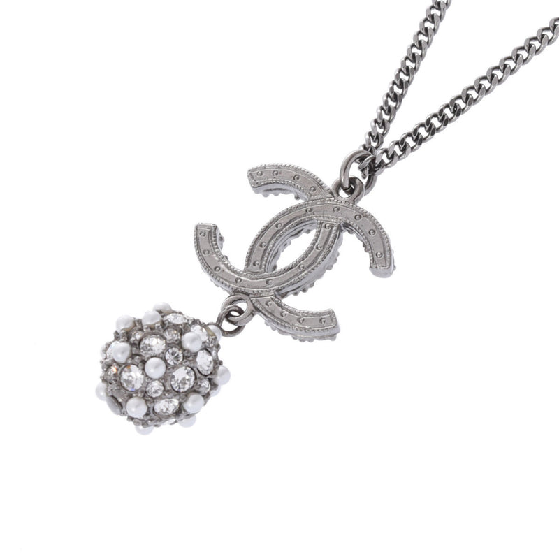 CHANEL シャネル ココマーク ボールネックレス 20年モデル シルバー/ホワイト/ブラック レディース フェイクパール ラインストーン ネックレス Aランク 中古 銀蔵