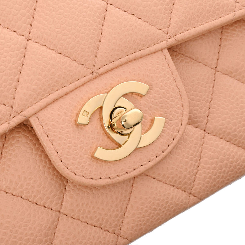 CHANEL シャネル マトラッセ チェーンショルダー Wフラップ 25cm サーモンピンク レディース キャビアスキン ショルダーバッグ Aランク 中古 銀蔵