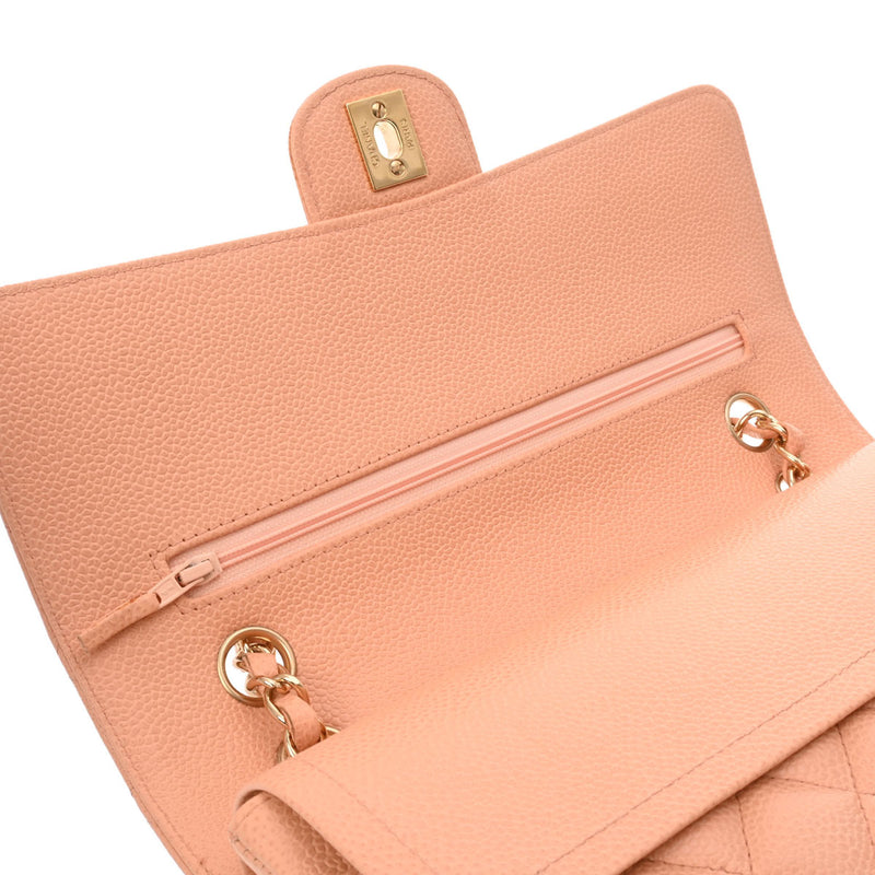 CHANEL シャネル マトラッセ チェーンショルダー Wフラップ 25cm サーモンピンク レディース キャビアスキン ショルダーバッグ Aランク 中古 銀蔵