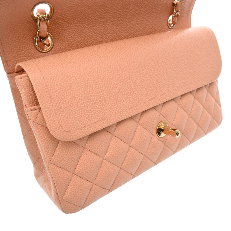 CHANEL シャネル マトラッセ チェーンショルダー Wフラップ 25cm サーモンピンク レディース キャビアスキン ショルダーバッグ Aランク 中古 銀蔵