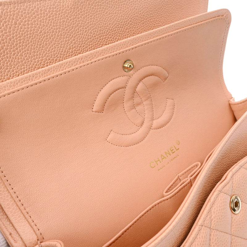 CHANEL シャネル マトラッセ チェーンショルダー Wフラップ 25cm サーモンピンク レディース キャビアスキン ショルダーバッグ Aランク 中古 銀蔵