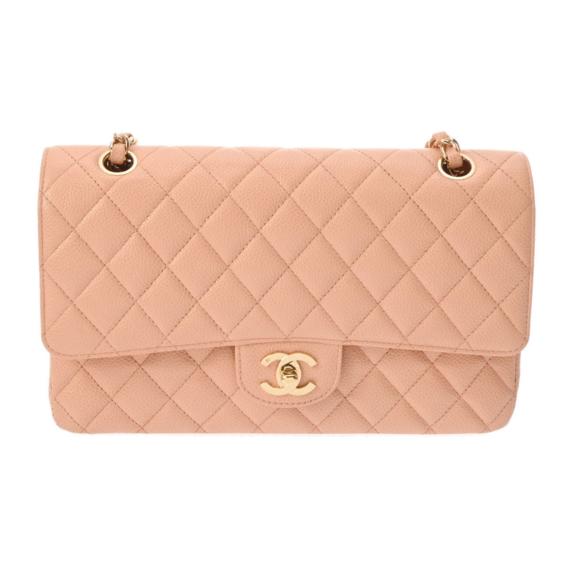 CHANEL シャネル マトラッセ チェーンショルダー Wフラップ 25cm サーモンピンク レディース キャビアスキン ショルダーバッグ Aランク 中古 銀蔵
