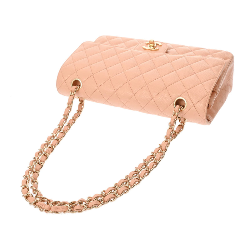 CHANEL シャネル マトラッセ チェーンショルダー Wフラップ 25cm サーモンピンク レディース キャビアスキン ショルダーバッグ Aランク 中古 銀蔵