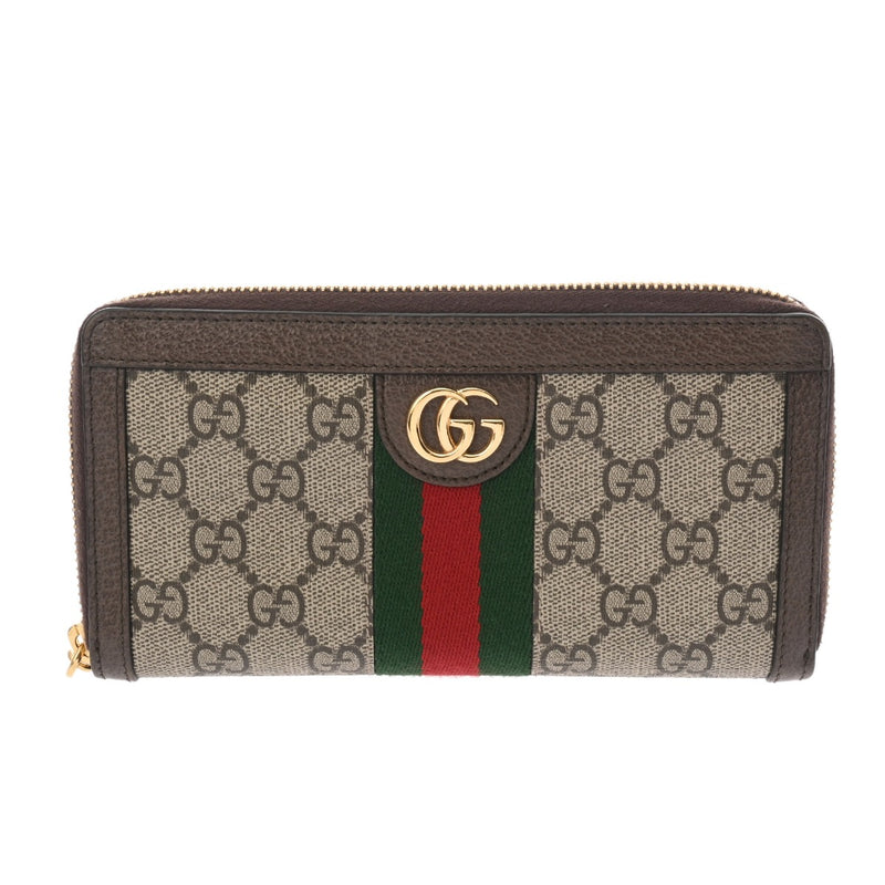 GUCCI グッチ オフィディア GG ジップアップアラウンドウォレット グレー/ブラウン 523154 レディース GGスプリームキャンバス 長財布 Aランク 中古 銀蔵
