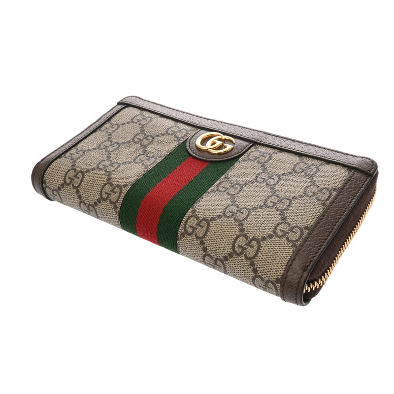 GUCCI グッチ オフィディア GG ジップアップアラウンドウォレット グレー/ブラウン 523154 レディース GGスプリームキャンバス 長財布 Aランク 中古 銀蔵