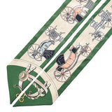 HERMES エルメス ツイリー LES VOITURESA NOUVELLE グリーン/ベージュ レディース シルク100％ スカーフ ABランク 中古 銀蔵