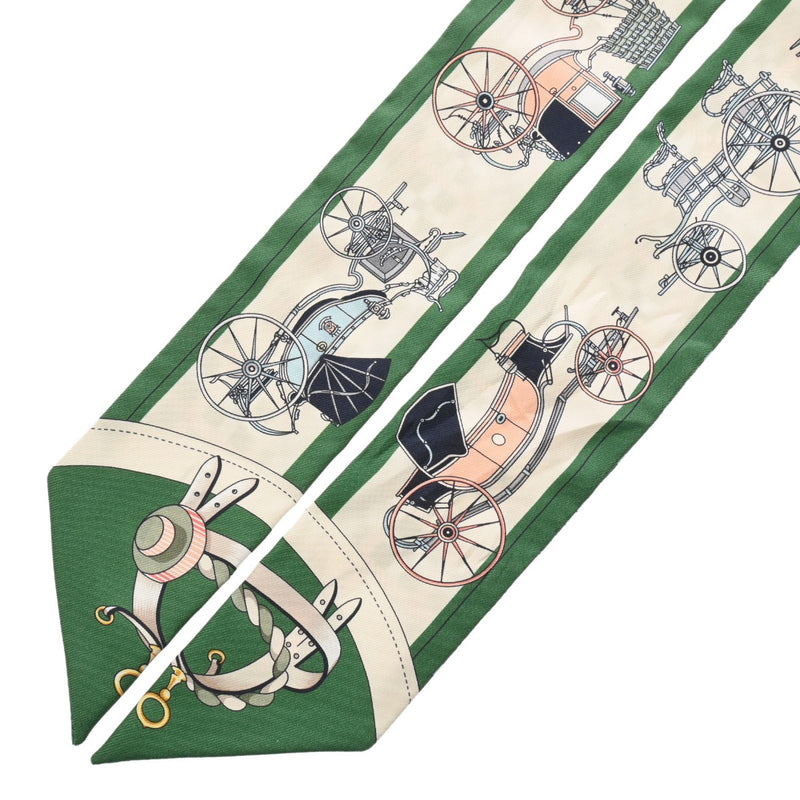 HERMES エルメス ツイリー LES VOITURESA NOUVELLE グリーン/ベージュ レディース シルク100％ スカーフ ABランク 中古 銀蔵