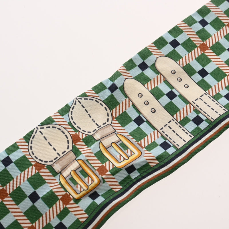 HERMES エルメス ツイリー LES VOITURESA NOUVELLE グリーン/ベージュ レディース シルク100％ スカーフ ABランク 中古 銀蔵