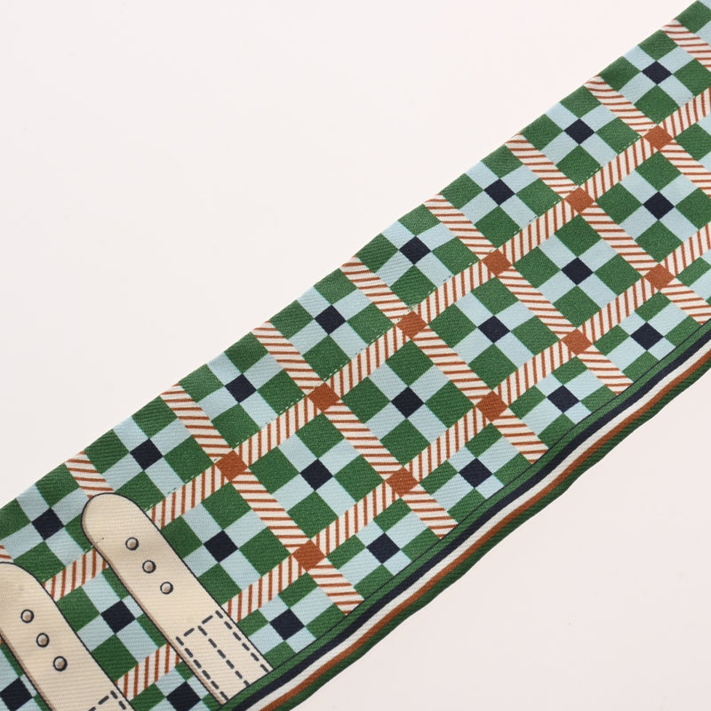 HERMES エルメス ツイリー LES VOITURESA NOUVELLE グリーン/ベージュ レディース シルク100％ スカーフ ABランク 中古 銀蔵