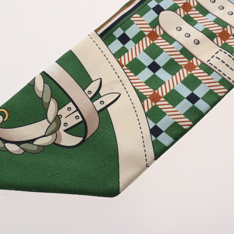 HERMES エルメス ツイリー LES VOITURESA NOUVELLE グリーン/ベージュ レディース シルク100％ スカーフ ABランク 中古 銀蔵
