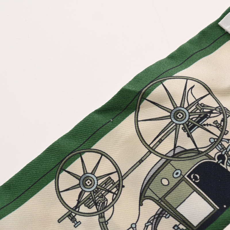 HERMES エルメス ツイリー LES VOITURESA NOUVELLE グリーン/ベージュ レディース シルク100％ スカーフ ABランク 中古 銀蔵